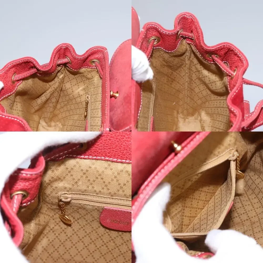 Gucci Bamboo Suede Leather Backpack Red
